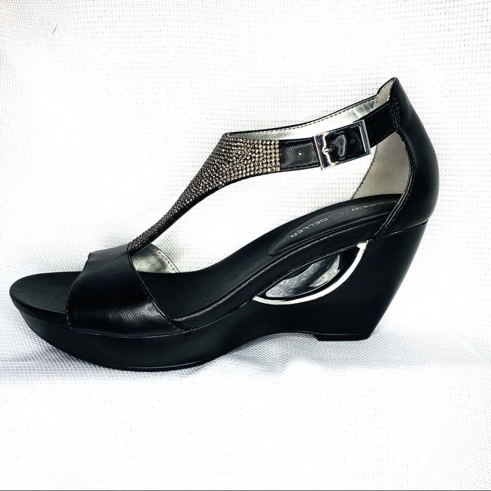 Black Andrew Geller Rhinestone  Cutout Wedges